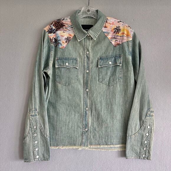 Le Superbe Tops - Le Superbe Surf Cowboy Pearl Button Western Shirt Sun Faded Denim Revolve Sz 8